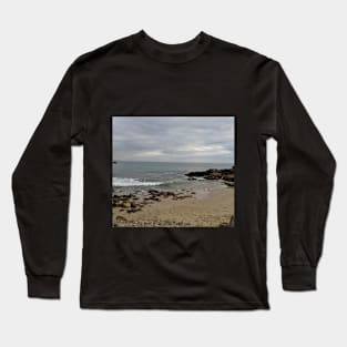 View from a sandy beach of a boat at sea Long Sleeve T-Shirt